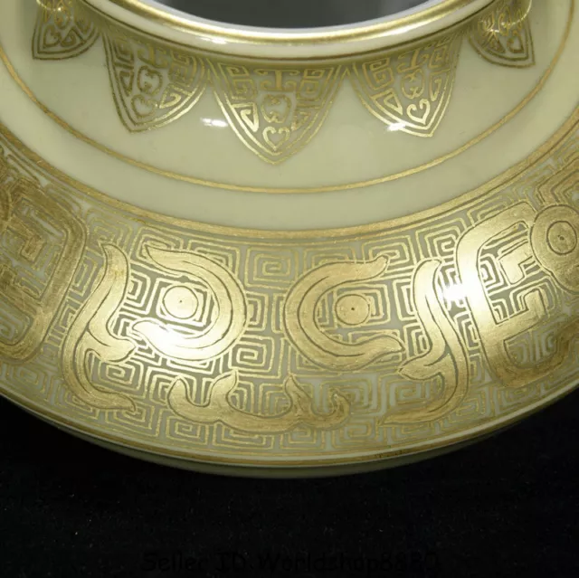 6.2"Qianlong Marked Old celadon glaze Porcelain Beast Face Incense Burner Censer 3