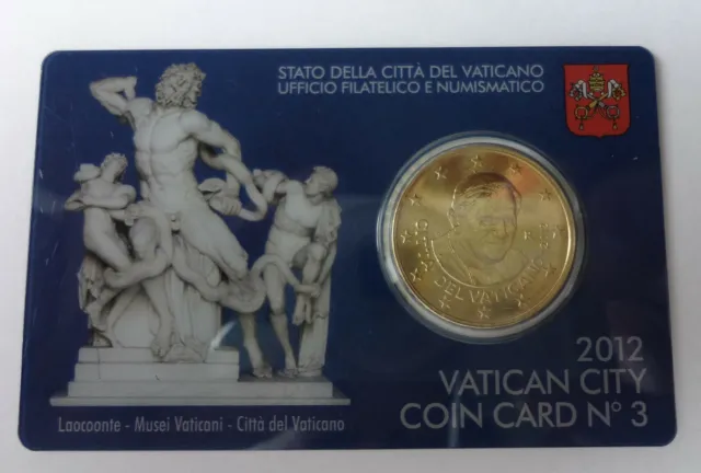 3. Coincard aus dem Vatikan 2012 mit 50 Cent Papst Benedikt  Euromünzen aus KMS