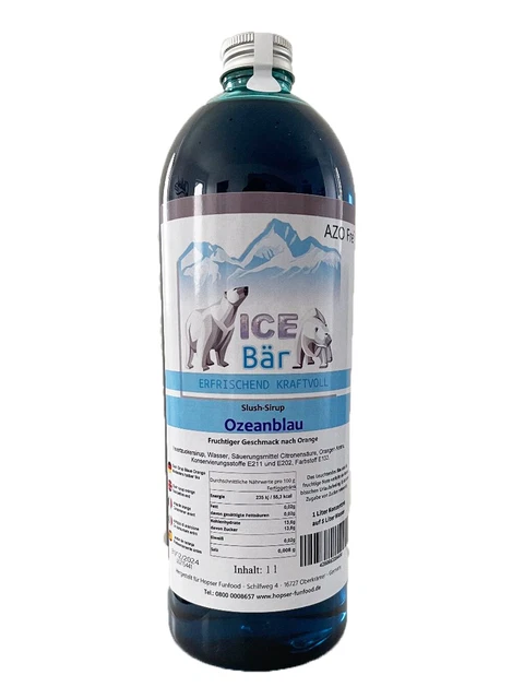 (6,95 Eur / L) Ice Bear Slush Syrup Concentrate Azo Free Ice Blue Orange 33.8oz