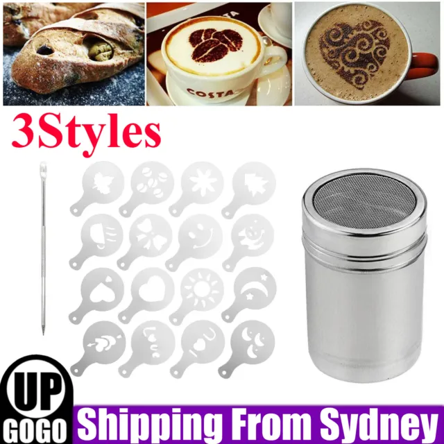 Sugar Cocoa Coffee Shaker Flour Duster Chocolate Powder 16pcs Decor Stencils