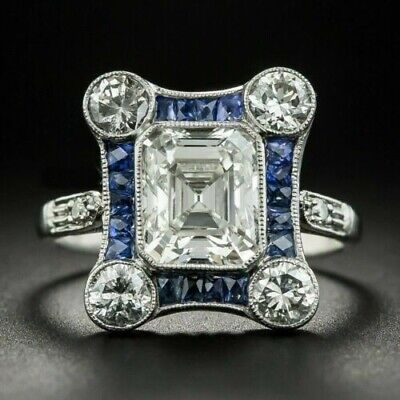 Vintage Great Gatsby 1920's Old Art Deco 3ct Diaond Engagement 14k Gold FN Ring