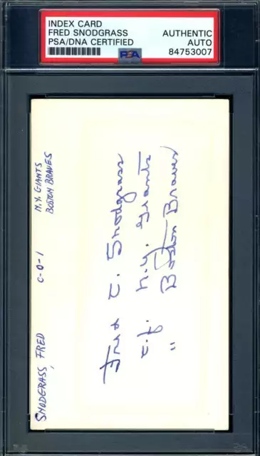 Fred Snodgrass PSA DNA Coa Signed 3x5 Index Card Autograph