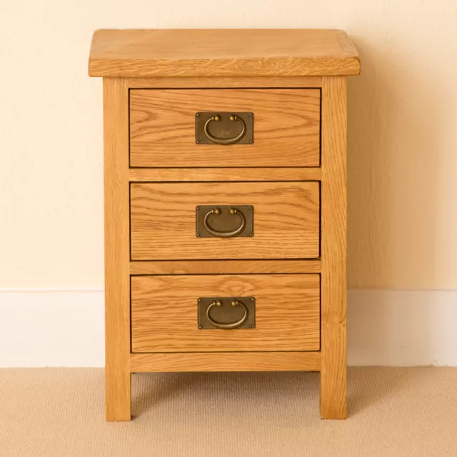 Lanner Oak Bedside Table Cabinet Rustic Solid Wood Waxed 3 Drawer Nightstand