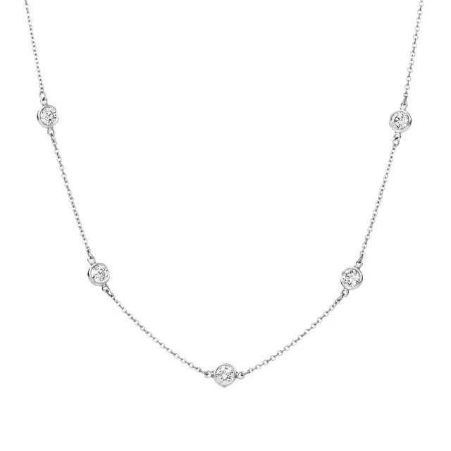 3TCW Simulated Diamond By Yard Station Necklace 14k White Gold Bezel Chain 18"