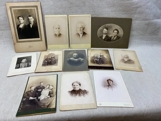 Lot of 12 Antique Cabinet Card Photographs Men Woman Children Illinois Iowa MO