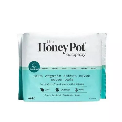 Bio Super Herbal-Infused Coussinets Avec Ailes 16 Nombre Par The Honey Pot