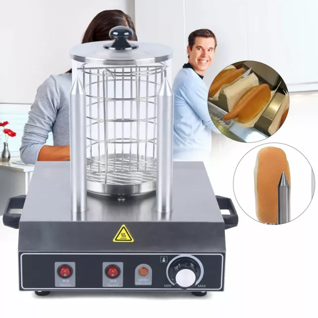 Elektrisch Hot Dog Warmer Machine für 2 Spieße Edelstahl Hot-Dog Würstchenwärmer