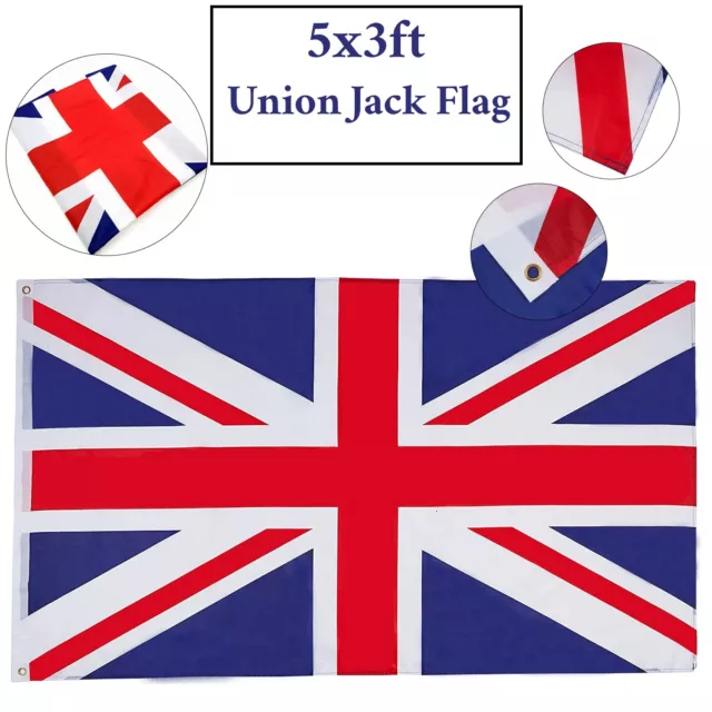 5ft x 3ft United Kingdom National Flag Union Jack Flags EURO Sport Events 2024