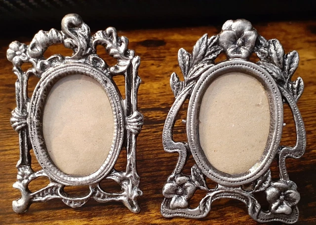 Set of 2 Miniature Pewter Photo Frames Taiwan Vintage 1980's