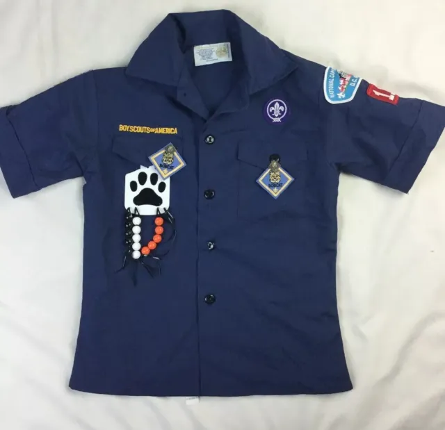 OFFICIAL BOY SCOUTS OF AMERICA UNIFORM SHIRT YOUTH SMALL NAVY BLUE EUC Patches