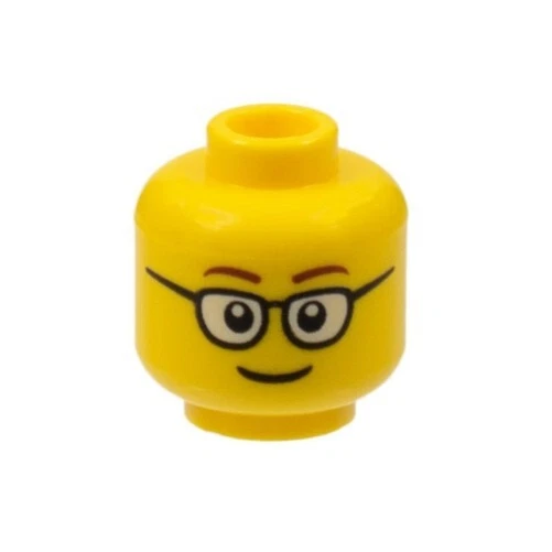 LEGO - Minifig, Head Glasses with Brown Thin Eyebrows, Smile Pattern - Yellow