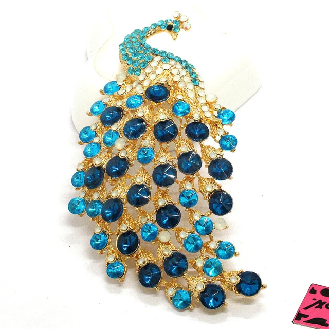 New Blue Crystal Ornate Peacock Animal Fashion Women Charm Brooch Pin Gift