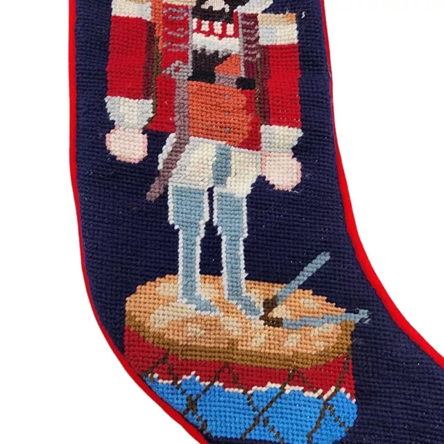 Vintage Wool Needlepoint Christmas Stocking Nutcracker Soldier Star Holly 3