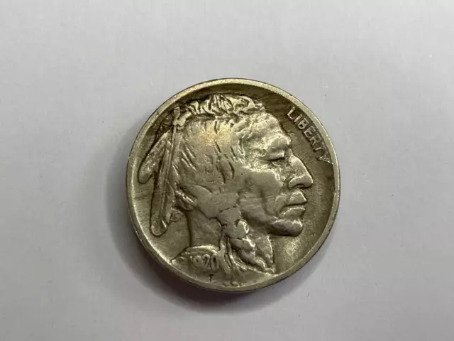 1920 (D) USA Buffalo Nickel 5 Cents Coin, VF Very Fine, Scarce date/mark