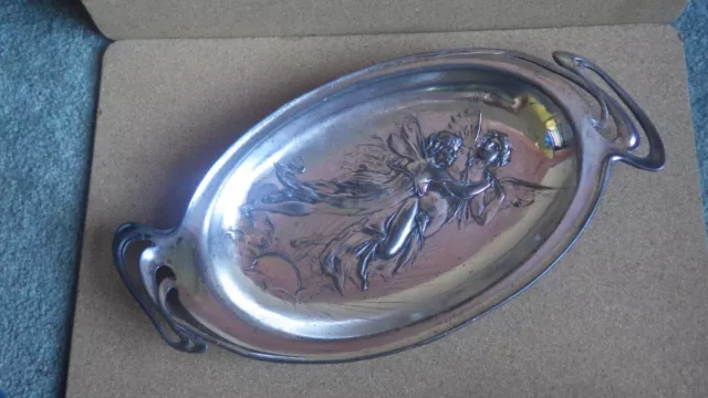 Antique Art Nouveau Wmf ? Winged Mythological Figures Silver Plated Tray C1900