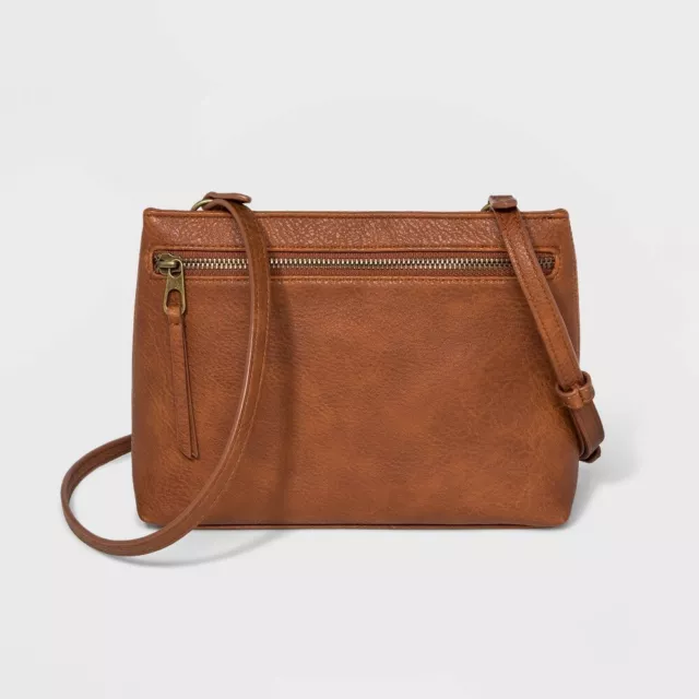 WOMEN'S ZIP CLOSURE CROSSBODY BAG - UNIVERSAL THREAD BROWN, NEW With Tags