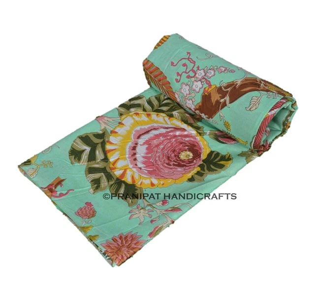 Indien Rose Imprimé Hippie Coton Doux de Luxe Vert Robe Faisant Tissu Par Yard