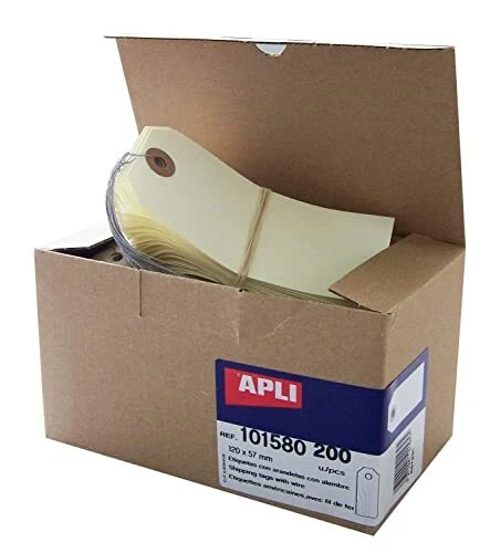 Apli 101580 Lot de 200 Etiquettes américaines avec Fil de fer 120 x 57 mm Marron