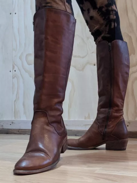 Frye Women's Carson Piping Tall Knee High Leather Riding Boot 9 Dark Brown