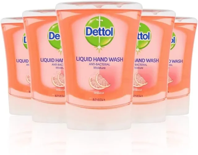 5 x Dettol No-Touch Refill Hand Wash Grapefruit 250ml Soft on Skin Hard on Germs