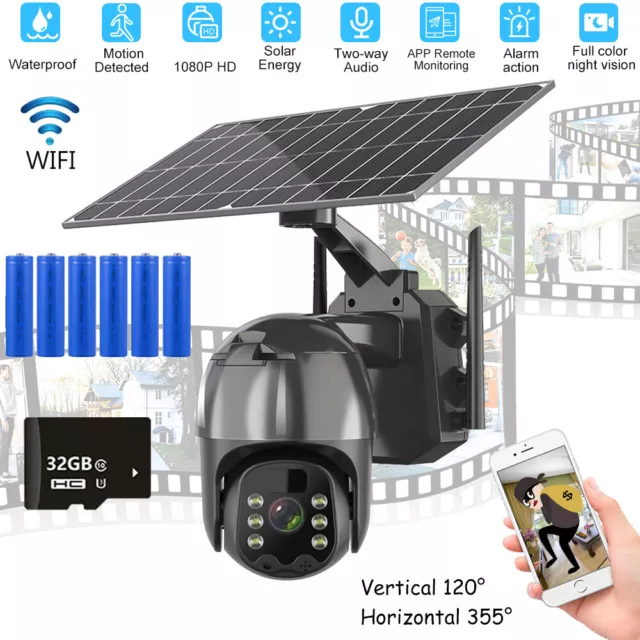 1080P HD Wireless Solar Power WiFi Outdoor Home Security IP Camera Night Vision