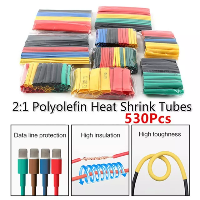 530Pcs 2:1 Polyolefin Heat Shrink Tubing Tube Sleeving Wrap Cable Wire Set To-tz