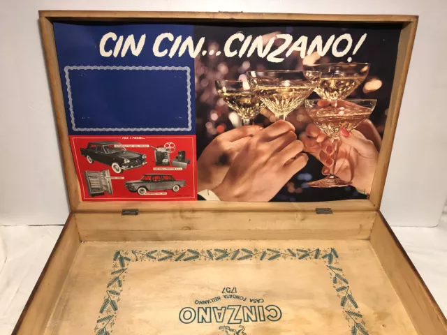 Publicità Cinzano scatola per bottiglie vino e spumante anno 1961