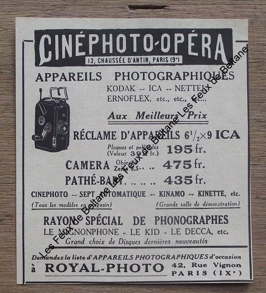 Cinephoto Opera Antique Advertising, Photo,Royal Photo, 1930,pub, Advert