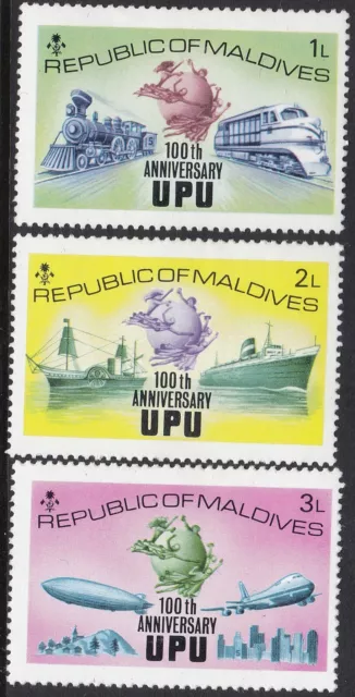 Maldives 1974 UPU Trains, planes, Zeppelin Sc-496-98 MVLH OG - US Seller