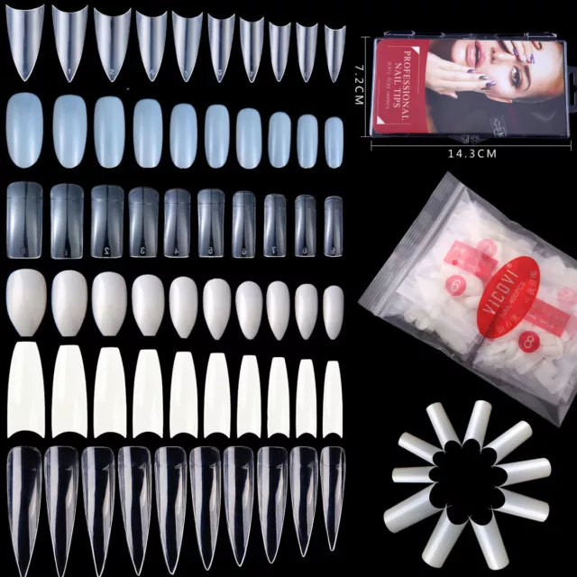 100 / 500 / 600pcs Coffin Almond Stiletto False Nail Tips Full Cover Fake Nails