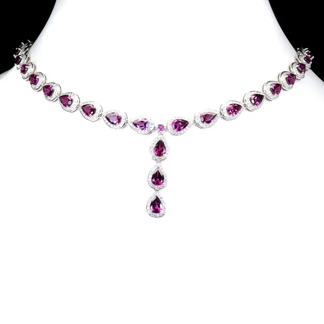 Pear Rhodolite Garnet 8x6mm Simulated Cz Gemstone 925 Sterling Silver Necklace