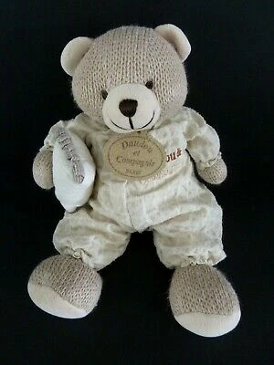 *. Doudou Et Compagnie Peluche Ours Beige Ecru Coussin Tricot Billes Ttbe