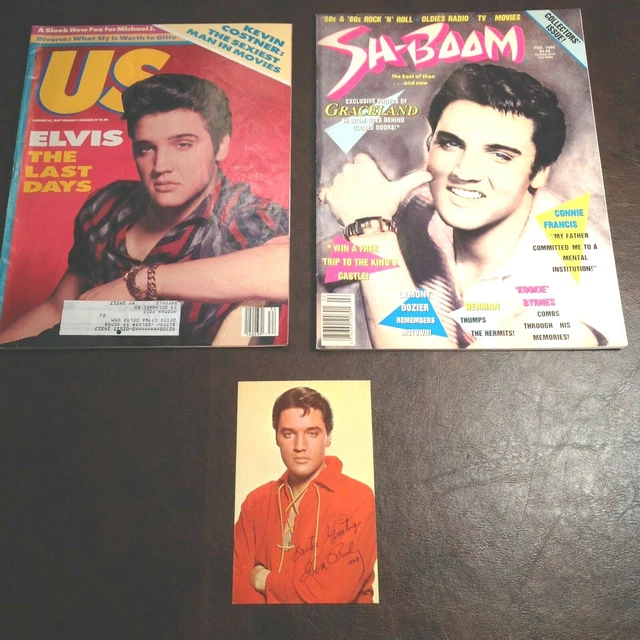 ELVIS US Magazine 8-24-87 & SH-BAAM MAGAZINE 2-1990 & VINTAGE POSTCARD 1968 KING