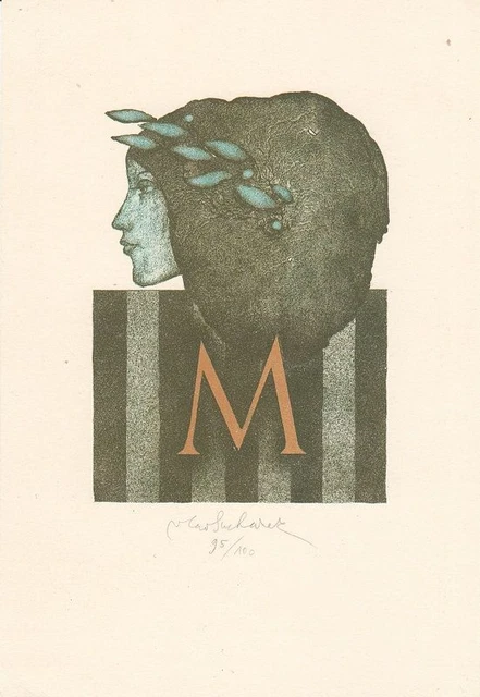 Freie Grafik Lithographie Vladimir Suchanek 1933-2021 Frauenkopf M