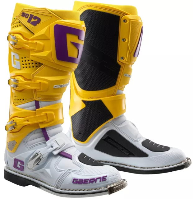 Gaerne Sg12 Mx Boots White/Gold/Purple Motocross  Enduro Boots - End Of Line