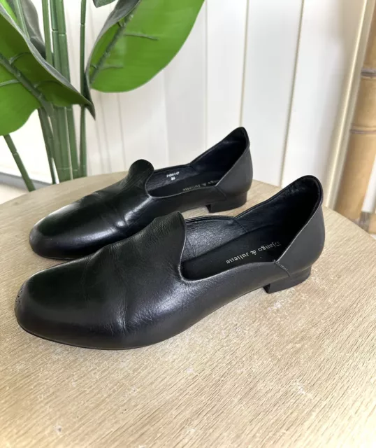 Django & Juliette Porto Black Leather Loafer Style Shoes Size 38