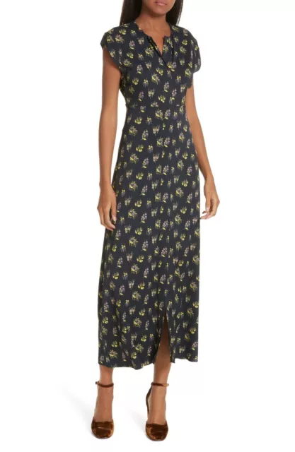 NEW RACHEL COMEY Midnight Yellow Print CHRYSANTHA Tunic Midi Maxi Dress 00 ~ XXS