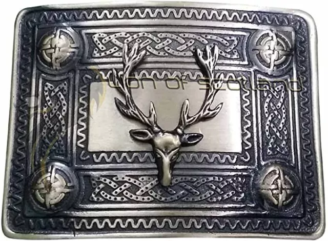 Men's Scottish Kilt Belt Buckle Stag Head Antique Finish/Highland Celtic 4 Demo