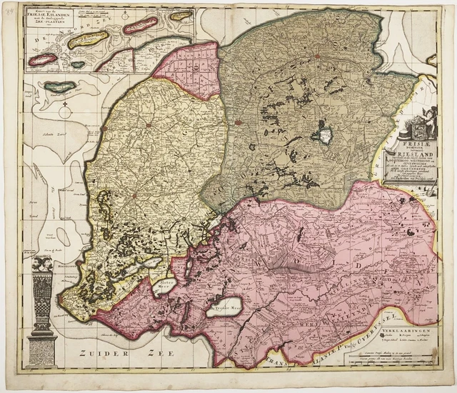 Friesland Leeuwarden Groningen Sneek Dokkum Holland Nederland map Schenk 1706