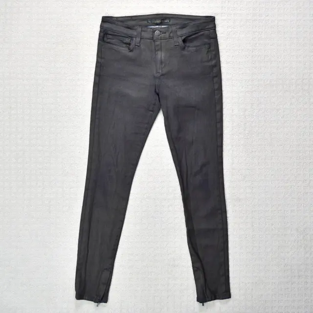 Joes Jeans Women 26 Hazel Black Coated Mid Rise Skinny Ankle Zip Hem Denim 27x27