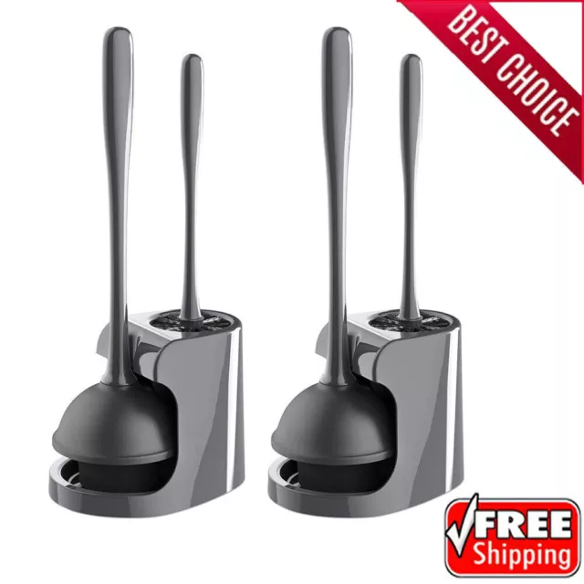 Toilet Plunger Bowl Brush Combo Bathroom Toilet Shower Cleaning 2 Sets Gray New