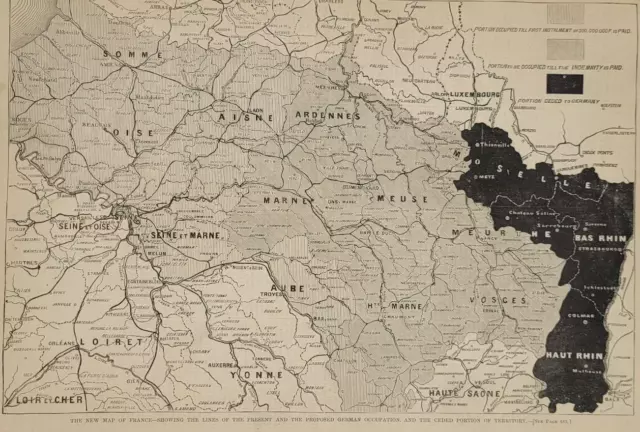 MAP OF FRANCE 1871 Showing the Lines of Present + Proposed German ...