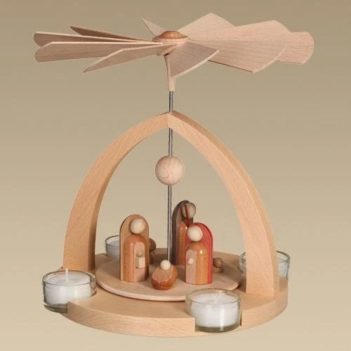 Müller Seiffen Piramide Di Natale Tradizionale 1 Piano 30 Cm, Natività In Legno Naturale Fatta A Mano In Germania, Con Angeli E Albero