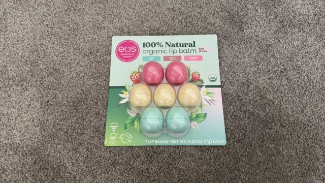 EOS Organic Lip Balm 7 PACK Spheres 100% Natural Shea - Strawberry+Vanilla+Mint