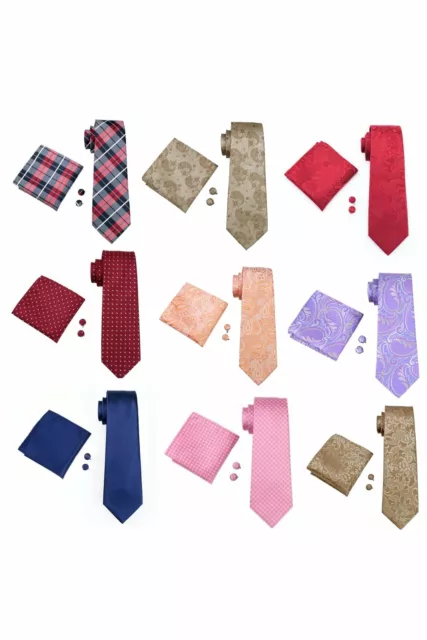 JSS Mens Formal 100% Silk Paisley Floral Neck Tie, Pocket Square & Cufflink Set