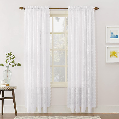 Alison Floral Lace Sheer Rod Pocket Curtain Panel, 58" x 84", White