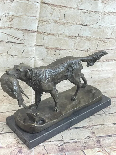 Hot Cast Bronze Golden Retriever Hunting Dog w/ Quail Statue Sculpture Art Decor