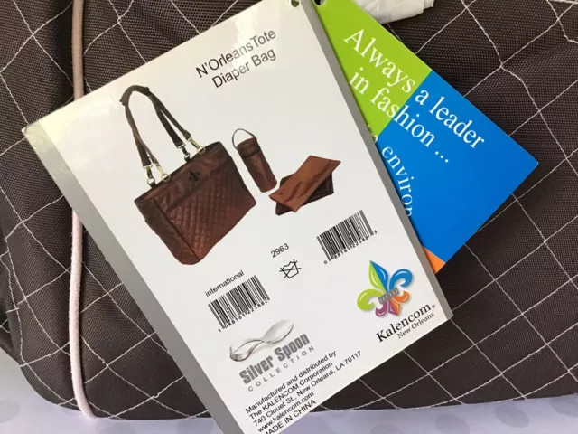 Bolso de mano para pañales Kalencom N'Orleans, flor de lis chocolate unisex nuevo con etiquetas 3