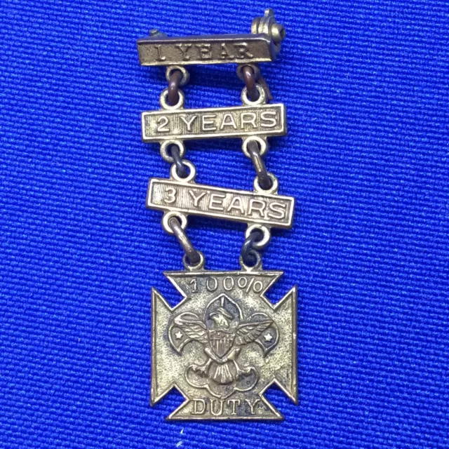 Boy Scouts Of America Vintage 100% Duty with 1,2, & 3 Years Bars Pin XX Pl 224C1