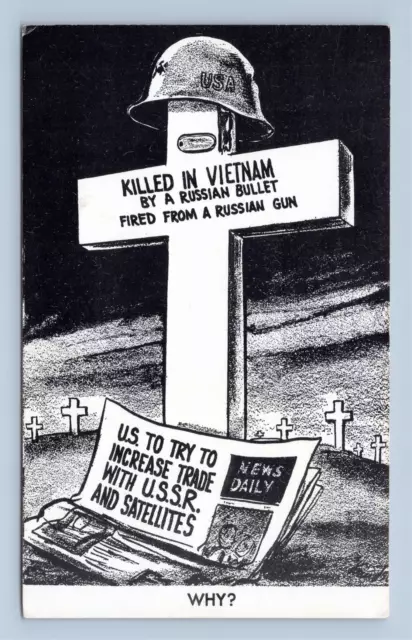1966 USA Soldier Hat On Cross Killed In Vietnam By Russian Bullet & Gun Postcard